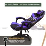 Cadeira De Escritório Gamer Nitro Ergonômica Estofado Couro Sintético Reclinável Altura Ajustável Apoio Para Pés Cor Roxo Luvinco - Imagem 8