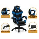Cadeira De Escritório Gamer Nitro Ergonômica Estofado Couro Sintético Reclinável Altura Ajustável Apoio Para Pés Cor Azul - Imagem 7