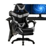 Cadeira De Escritório Gamer Nitro Ergonômica Estofado Couro Sintético Reclinável Altura Ajustável Apoio Para Pés Cor Cinza